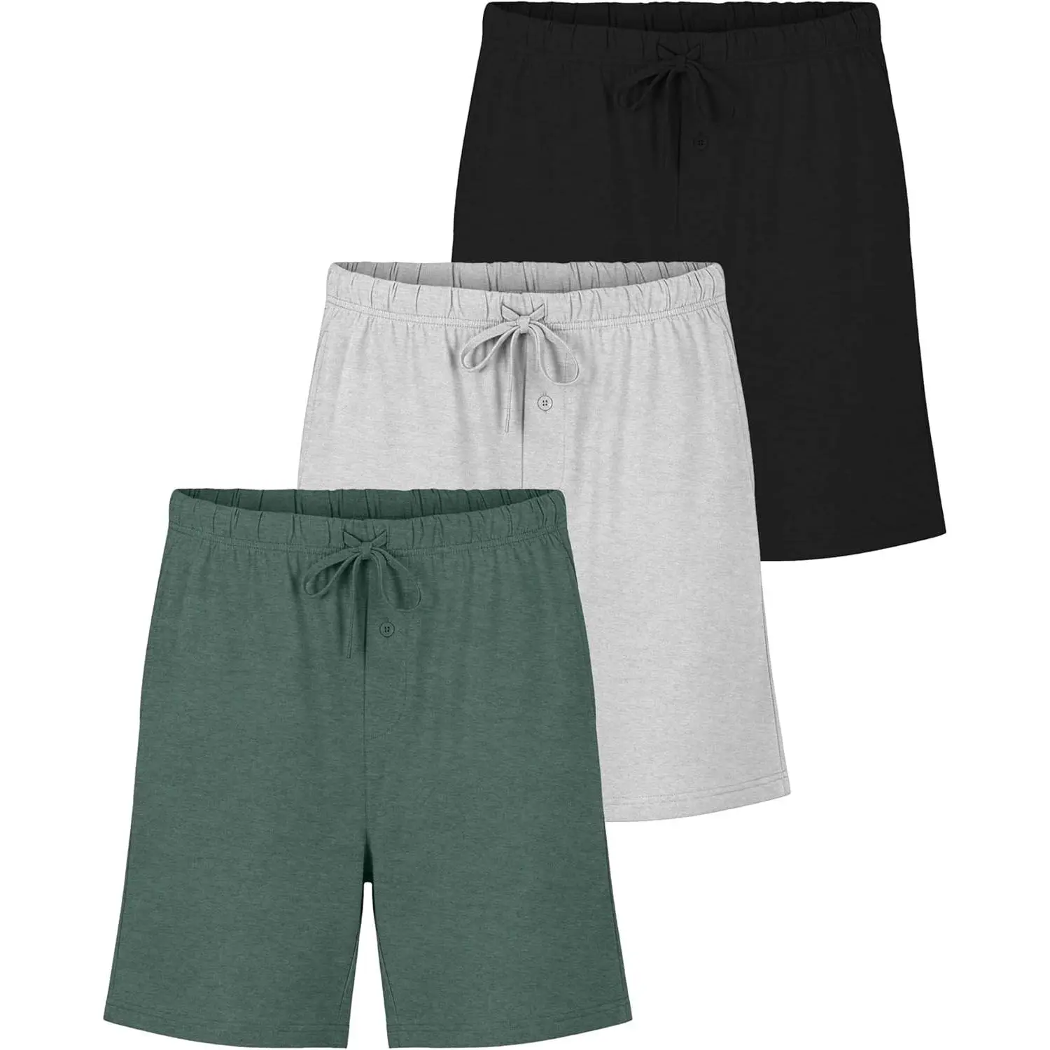 3 Pack Men's Cotton Knit Sleep Pajama Shorts Ultra Soft Lounge PJ Bottoms Available in Big & Tall, Comfy Sleepwear with Pockets, Drawstring Elastic Waist, Gym, Lightweight, Loose Fit, Comfortable