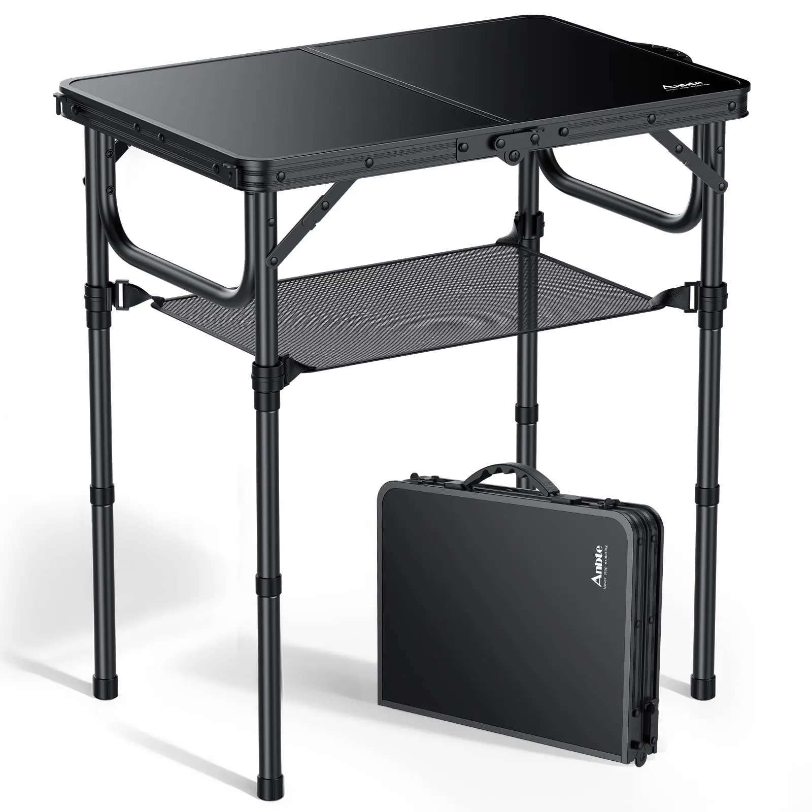Portable Collapsible Folding Camping Table - 22.8" Lightweight Aluminum Alloy, 3-Height Adjustable, Compact Folded, Convenient Storage Net, Carry Handle, Quick Setup for Camping, Outdoor Picnic, Portable Camping Table, Adjustable Height