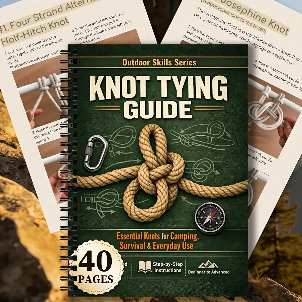Knot Guide Book, 40-Page Rope Knot Manual, Outdoor Skills Series, Portable 5.9x8.2 Inches, Illustrated Step-By-Step Instructions, User-Friendly, Tutorial