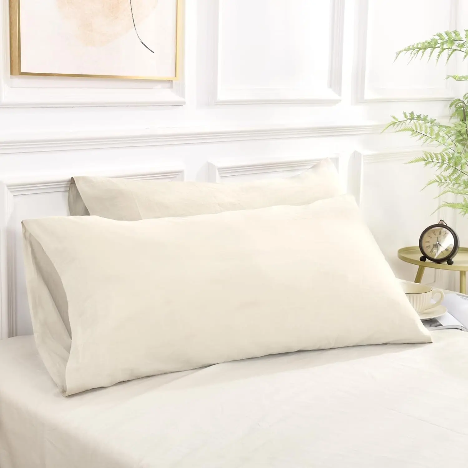 Standard Pillowcase Set of 2, Envelope Closure Linen Feel Textured , Soft and Durable,  Cooling Pillow Cases for Bed (20x26 inch, Cream)