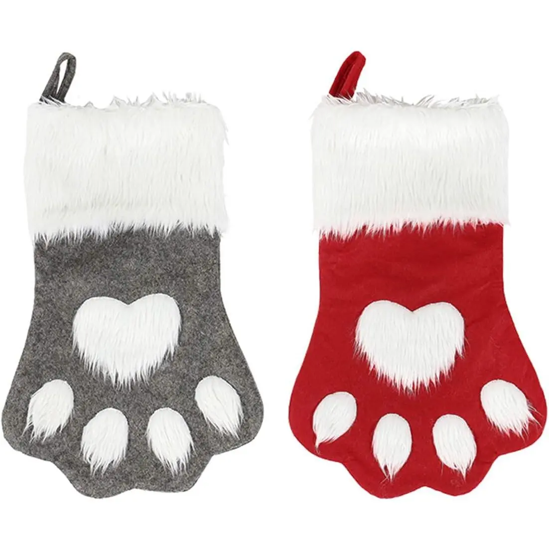 Dog Cat Paw Christmas Stockings, Plush Hanging Socks for Holiday and Christmas Decorations
