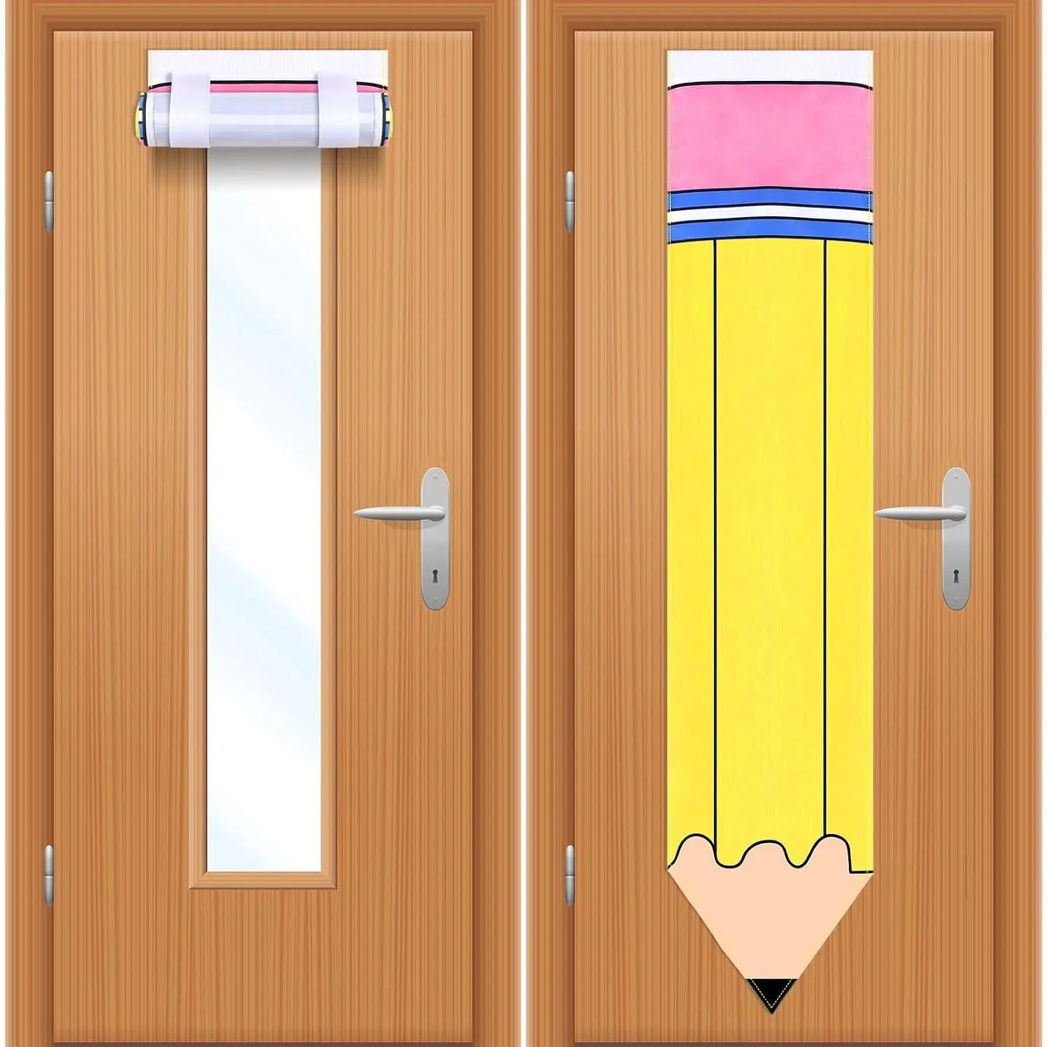 Pencil Curtains for Classroom Door Window Cover, Back to School Pencil Decorations for Kindergarten, Teacher Office Door Decor, 2 PcsGift