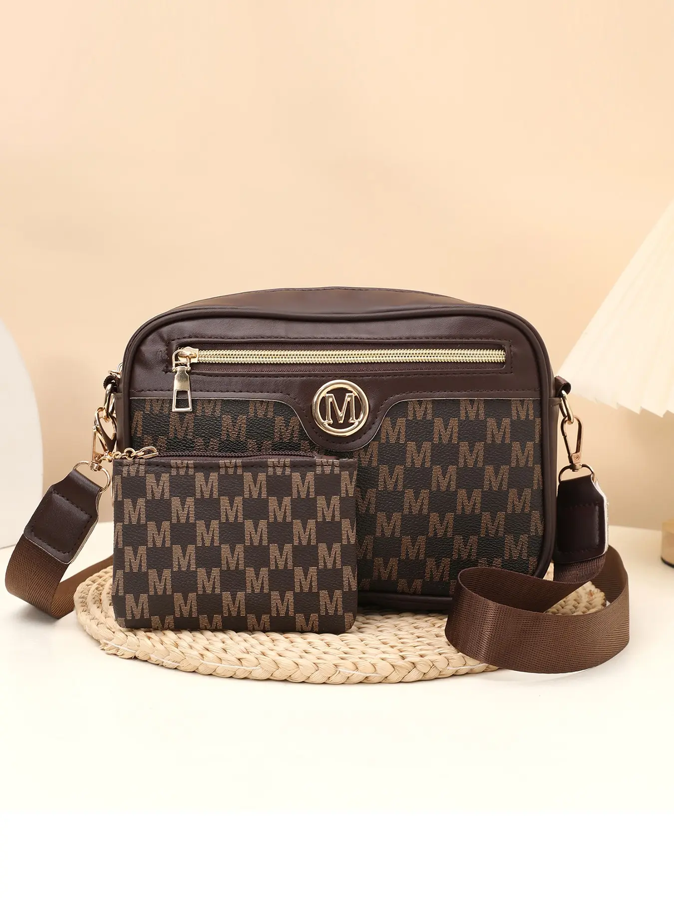 Women's Casual Boho Style Crossbody Bag with Coin Purse, Letter Print Shoulder Bag, Multi-Zipper Design, Summer 2026 New Arrival, Fashionable Ladies' Bag