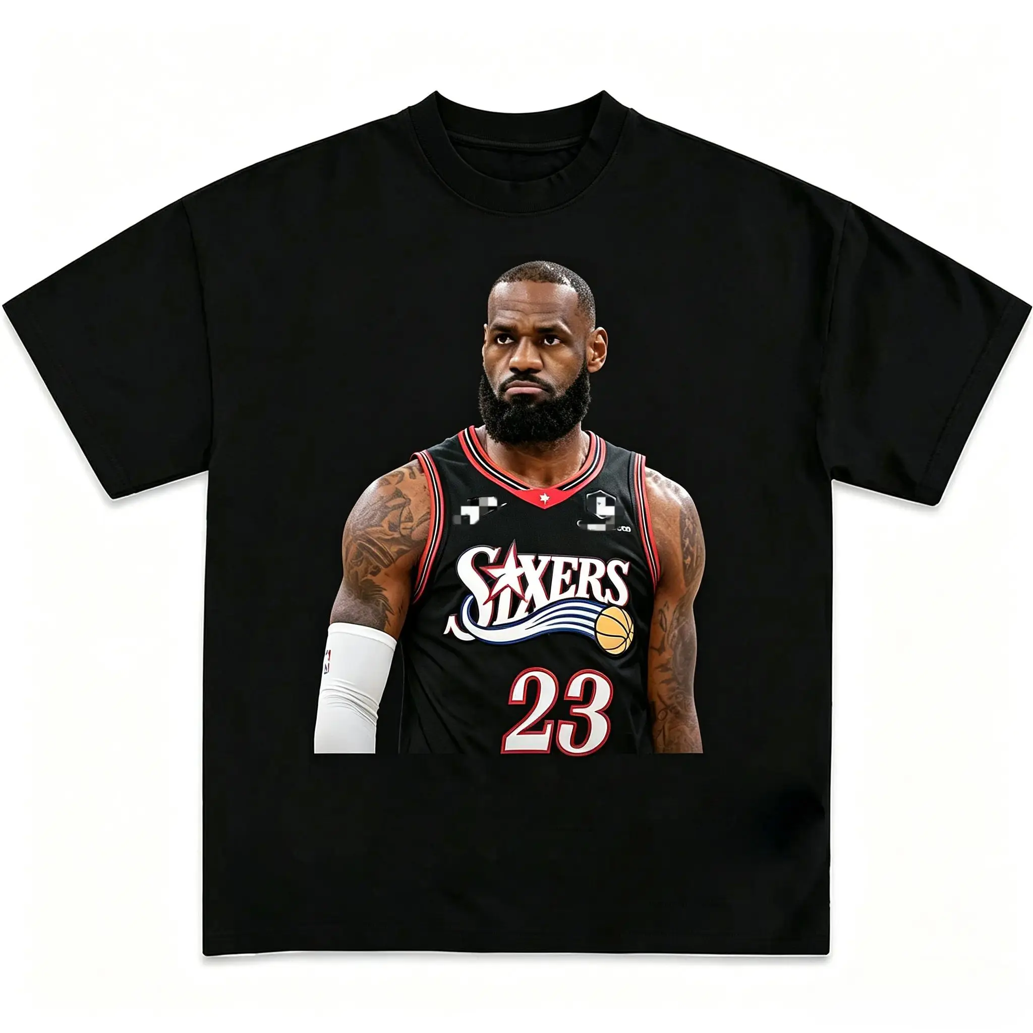 LeBron James 76ers Graphic Print Men T-Shirt, King James Basketball Streetwear Tee gym clothes men workout tops Fan Game Day Summer Daily Casual Gift Tee