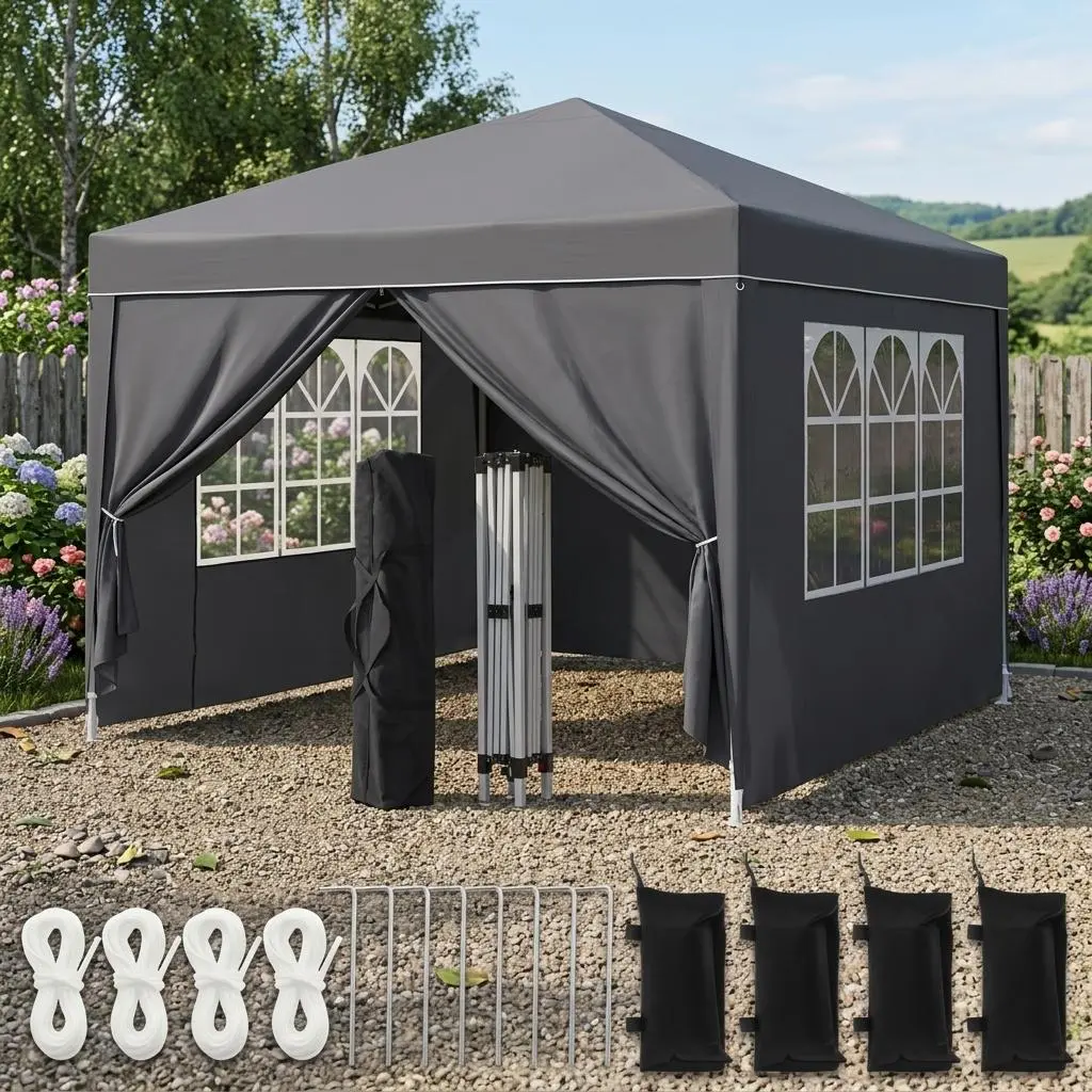 10x20FT Heavy Duty Pop Up Canopy Tent, Waterproof Outdoor Shelter with 6 Detachable Sidewalls & Adjustable Height, Commercial Instant Tent for Wedding Party Backyard Patio Garden, Quick Easy Setup with Carry Storage Bag