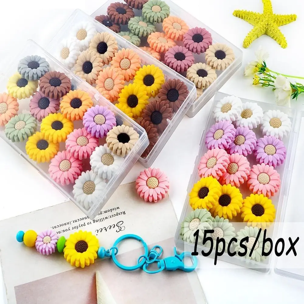 Silicone Flower Beads, 15pcs/box 30mm Silicone Beads, DIY Jewelry Making Accessories for Handmade Keychain, DIY Jewelry Making Supplies, Beading Making, Beads Set, DIY Jewelry Decoration, Beads For Crafts