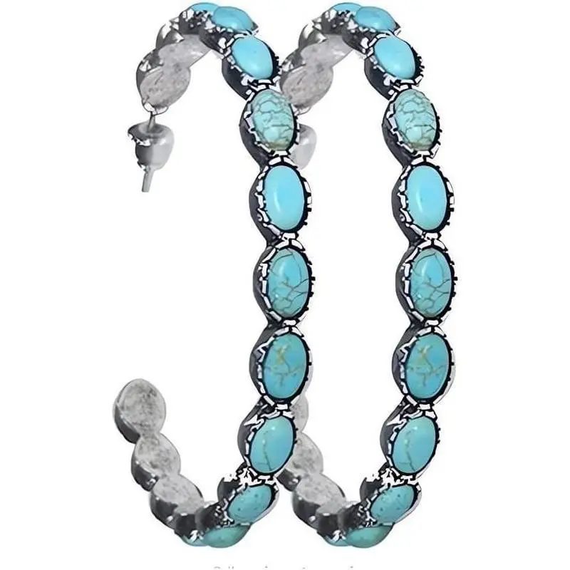 valentines gifts for gf Western Earrings Boho Turquoise Oval Drop Dangle Earrings for Women Beaded Western Flower Teardrop Earrings Vintage Ethnic Alloy Pendant Jewelry Gift(Sheets)