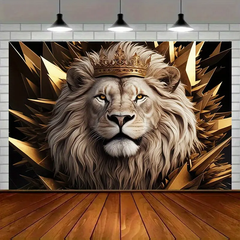 Luxury Majestic Lion Crown Royal Animal Tapestry - Lightweight Synthetic Polyester Home Decor Wall Hanging, Baby Shower/Engagement/Anniversary Banner, Durable Wildlife Photography Background for Indoor-Outdoor Use, Room, Wedding