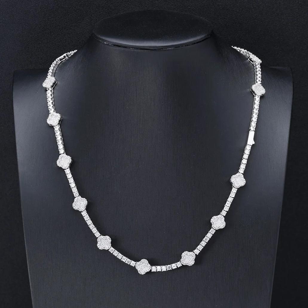 Luxury Iced Out Flower Necklace Bracelet Set Diamond Bling Jewelry for Women Gold Silver Chain Set