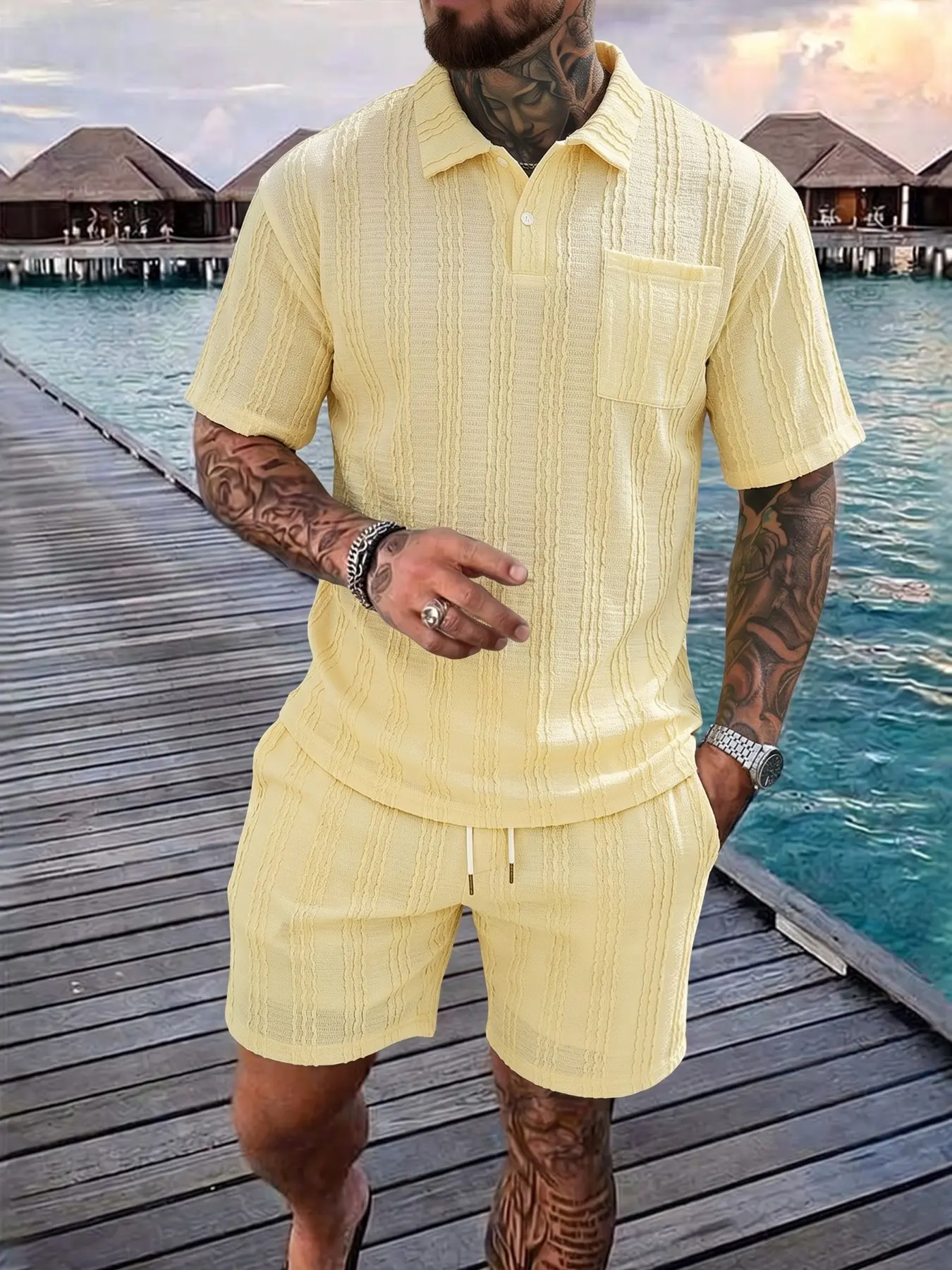 Men's Knitted Jacquard Casual Shirt, Tropical Daily Wear Street Style, Home Comfort, Holiday, Date Night Fashion, Menswear
