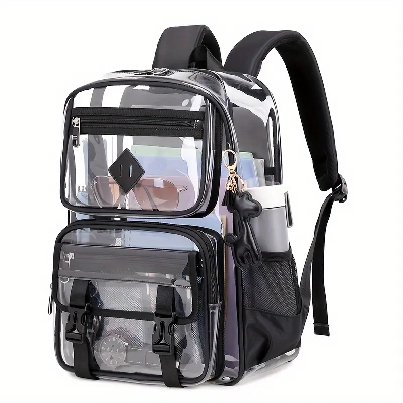 Women’s PVC Transparent Laptop Backpack, Large Capacity Multi-Pocket Casual Clear Shoulder Bag, See-through Student Bookbag for Daily School Commute & Office Use,Commercial,Chakra,multipurpose,,Reusable,durable,toiletry,apartment,storage,,,multif,homemade