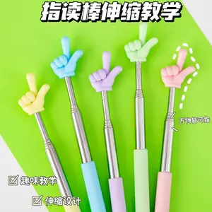 1pc Detachable Stainless Steel Teaching Pointer Telescopic Rod Finger Design Teaching Stick Classroom Finger Pointer Teachers