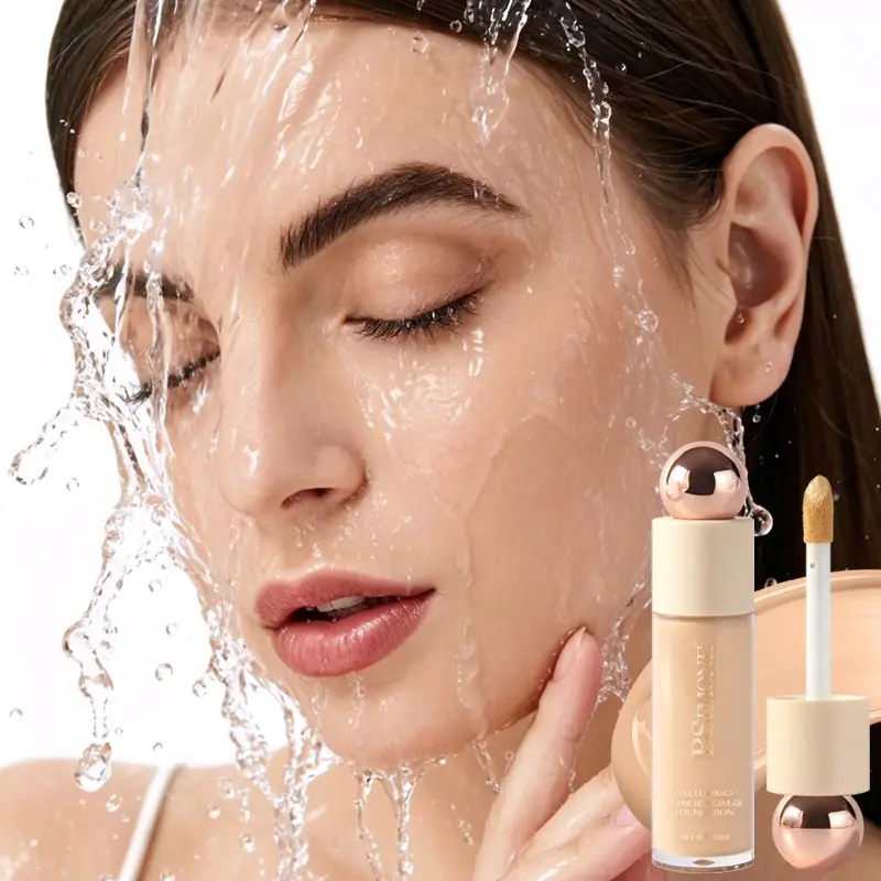 Bsimone24 Long-Lasting Foundation Liquid, High Coverage Waterproof Oil-Control, Multi-Color Concealer, Large Capacity with Soft Brush
