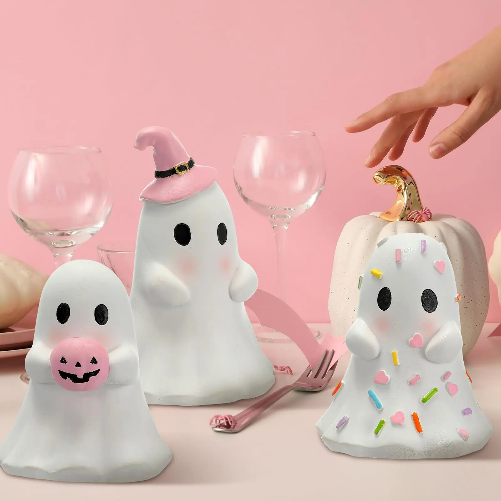 Cute Ghost Halloween Decoration Ornament, Creative Home Desktop Festival Party Decor, Resin Craft Small Ornament