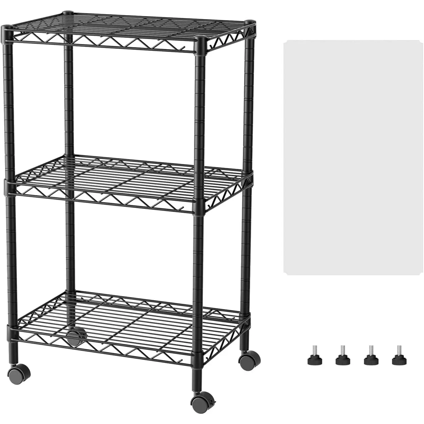 3 Small Shelves Storage Shelf Wire Shelving Unit Metal Shelf Adjustable Organizers Storage Shelving with Wheels for Bathroom Laundry Room Kitchen Pantry 11.5”D x 17.5”W x 30.5”H Black