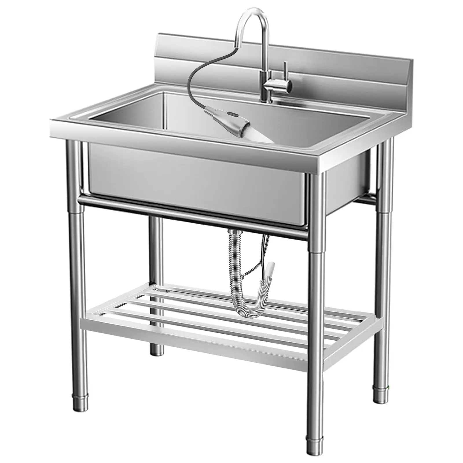 Stainless Steel Single Basin Utility Sink with Hot/Cold Faucet - Commercial, Durable, Easy Install - Ideal for Kitchens, Laundry Rooms