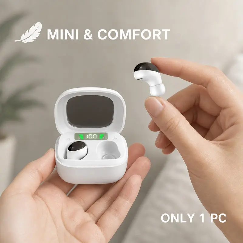 Invisible Wireless Earbuds, Compact Bluetooth 6.0 Sleep Earphones with Digital Charging Display, Soft Silicone Ear Tips, Touch Control and Built in Microphone for Side Sleepers, Office, Travel and Everyday Listening