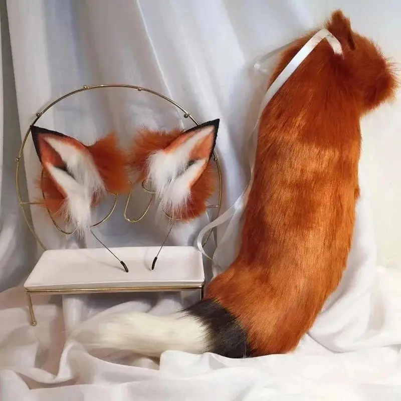 New Red Fox Ear Beast Tail Wolf King Ear Cat Ear Headband Custom COSPLAY Hand Made LOL Golden Fox Ears Anime Hair Accessories