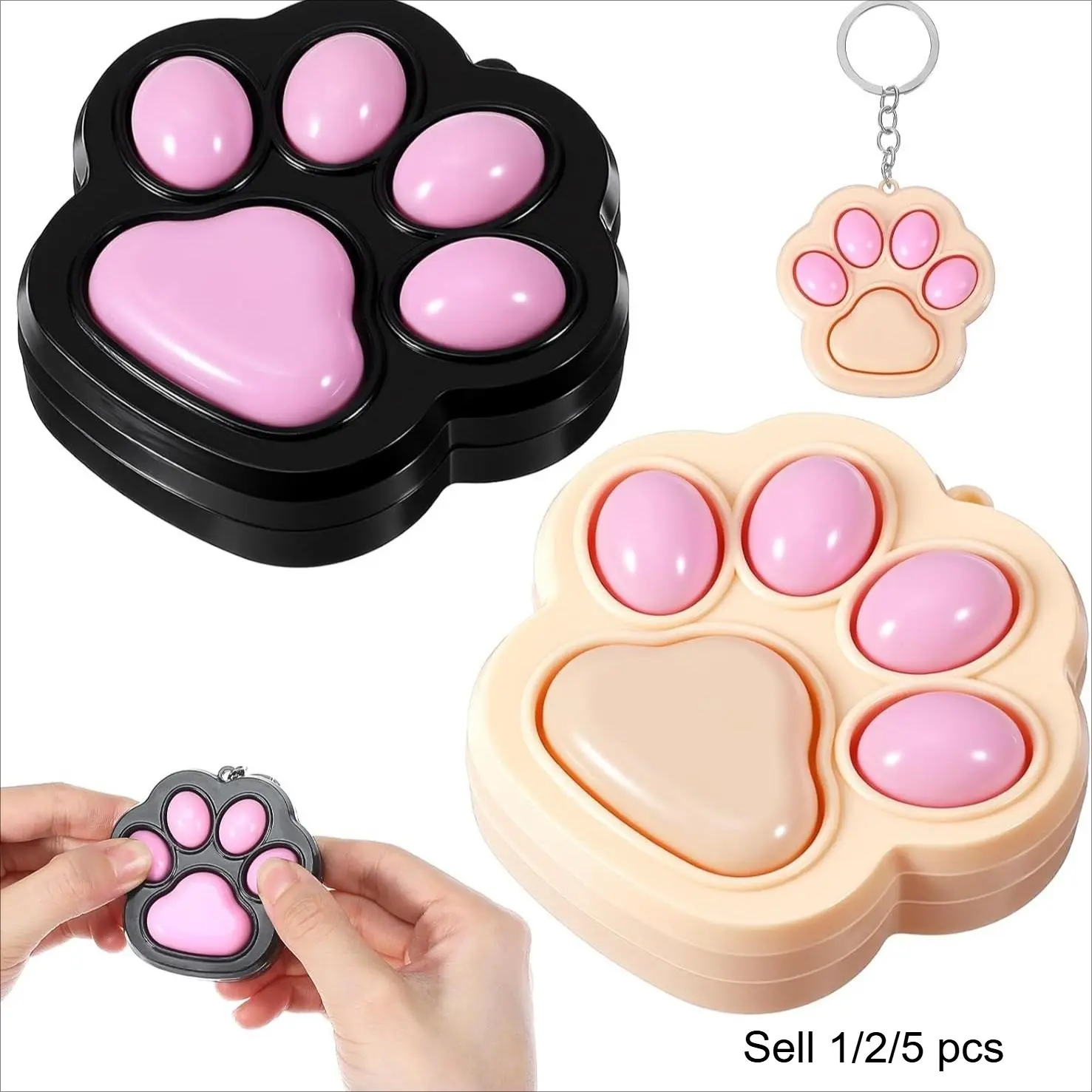 5/2/1 Pcs Cat Paw Fidget Keychain, Cute Clicker Fidget Toys, Mini Fidgets, Anxiety and Stress Relief for Adults, Cartoon Colorful Cat Paw