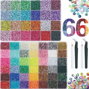 66 Color 65000 Mixed Ab Rhinestones Set, Professional Tools Included, Ideal for DIY Crafts, Clothing, Cups, Shoes, Fabric Decoration, Nail Art