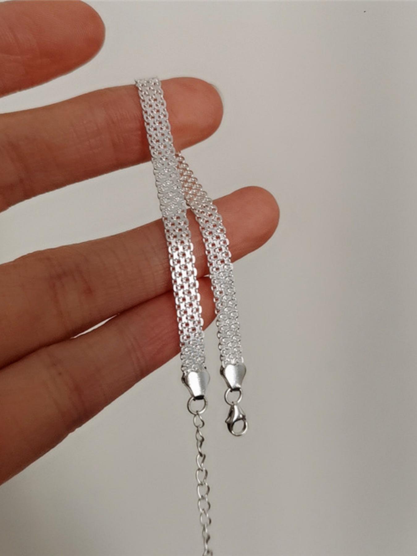 S925 Sterling Silver Mesh Braided Bracelet, Fashionable Jewelry for Women & Men, Trendy All-match & Exquisite Jewelry for Birthday Gift