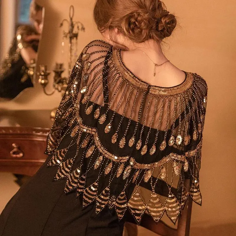 Leaf Shape Ruffle Shawl Elegant Sequin Embroidery Vintage Cape Mesh Short Cardigant Trend Dress Accessories For Party Prom