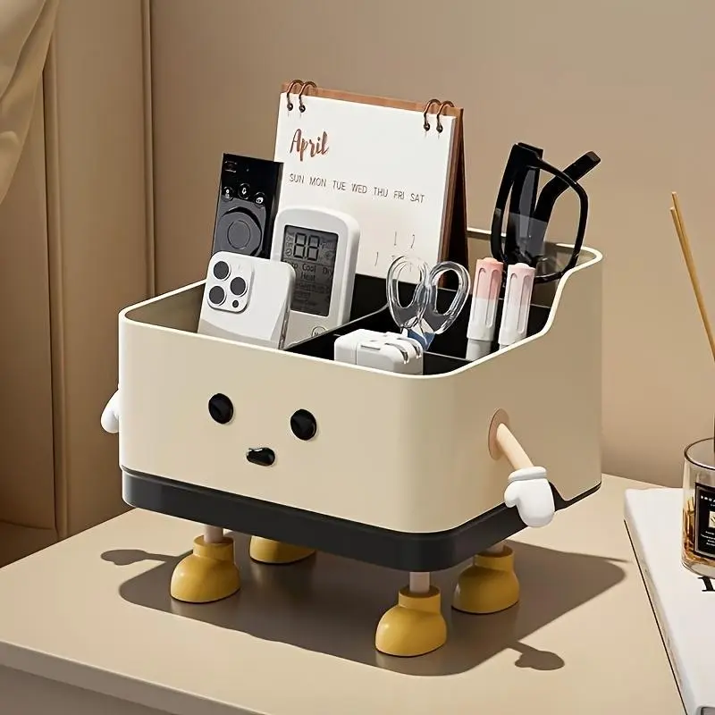 Cute Cartoon Desktop Organizer Storage Box - Multifunctional Home Living Room Clutter Organizer, Office And Bedroom Cosmetics And Stationery Holder, Durable Plastic Material, Storage Bins for Home Organization