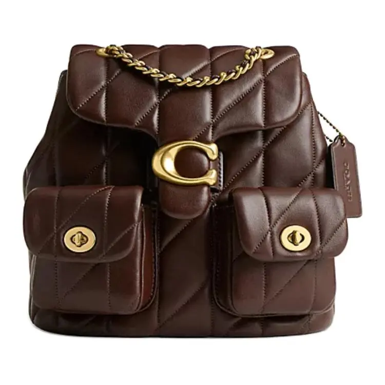 COACH 21 Metal Logo Quilted Leather Backpack for Women in Brown
