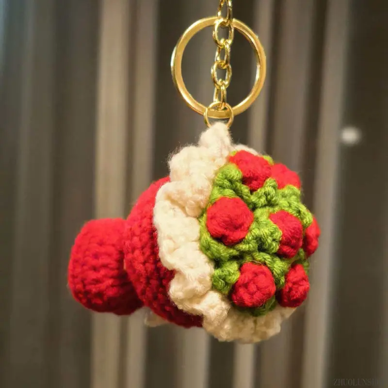 Finished Mini Crochet Yarn Bouquet Keychain, Handmade Knit Flower Bag Charm, Sweet Gift for Teacher’s Day, Mother’s Day, Valentine’s Day & New Year