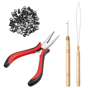 Links Hair Extensions Tools Kit, Hair Extension Pliers for Beads, Hair Extension Loop  Pulling Hook Tool Bead Device Tool Kits and 100 count 5 mm  Links Rings Beads for Hair or