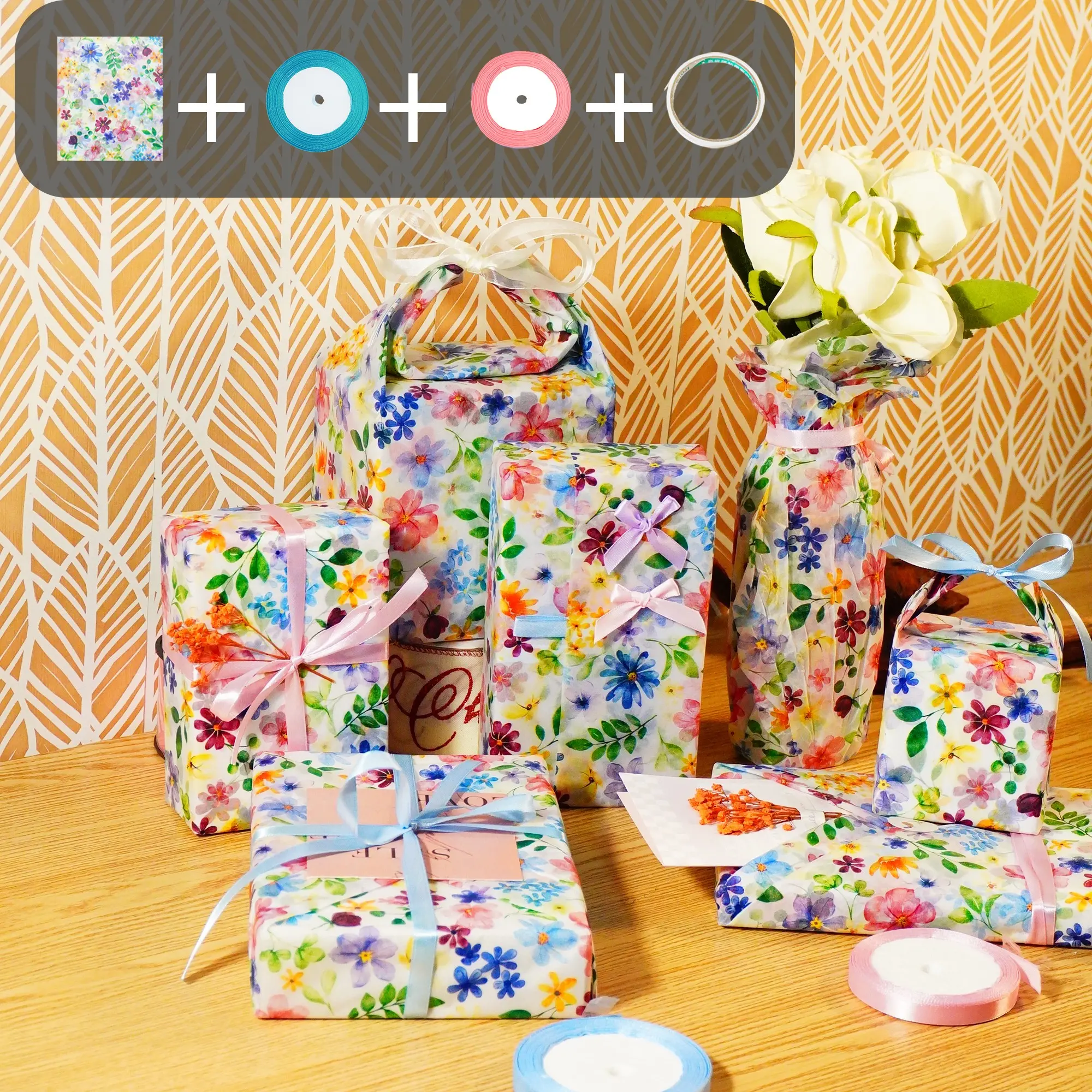 Colorful flower gift wrapping tissue set, bouquet supplies, gift wrapping paper, flower wrapping paper, suitable for decoration in any occasion such as autumn, Halloween, and Thanksgiving parties