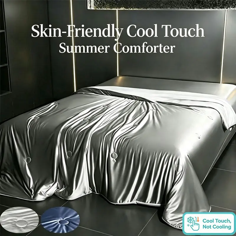 Cold Touch Satin Summer Cooling Quilt, Lightweight Thin Comforter for Hot Weather, Silky Smooth Luxury Bed Quilt, Washable All Season Duvet