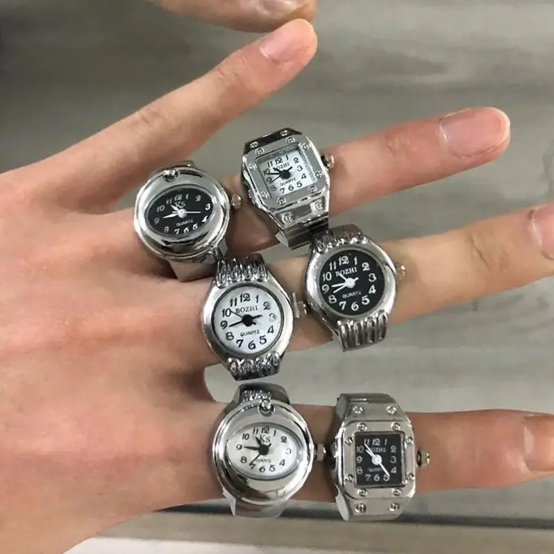 Retro Roman Quartzs Watch Rings Finger Watch Mini Elastic Strap Alloy Watches Couple Rings Jewelry Clock Women Men