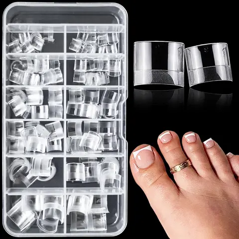 240pcs Soft Gel X Fake Toe Nail Tips, Short Square Toenail Tips, Clear Press-On DIY False Toenails for Toes, Nail Art Tools, Nail Art Supplies