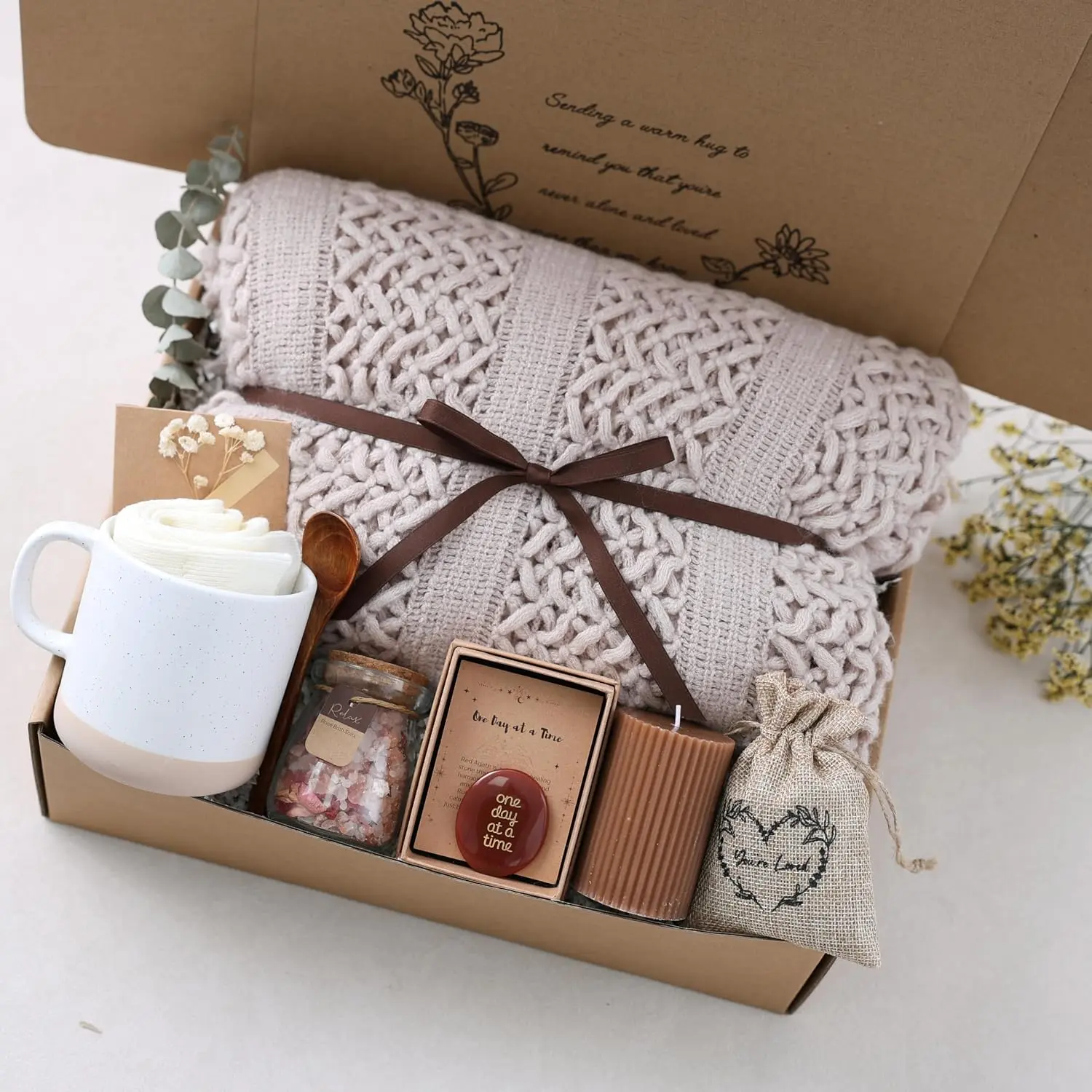 Get Well Soon  Baskets for Women - Earth Tone Self Care Package - After , Sympathy Gifts for Loss of Loved , Thinking of You/  Day/ Grief /Bereavement /Miscarriage Gifts for Women
