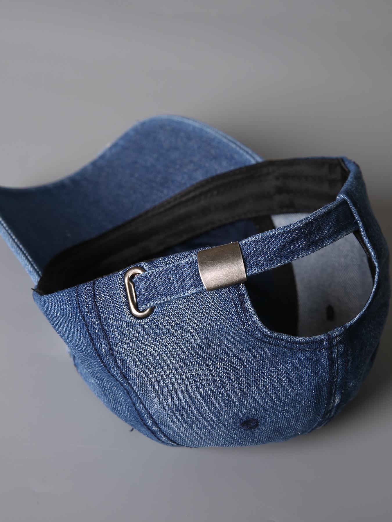 Unisex Vintage Washed Distressed Denim Baseball Cap Fashion Hole Design One Size Fits All Trendy Casual Headwear for Men and Women