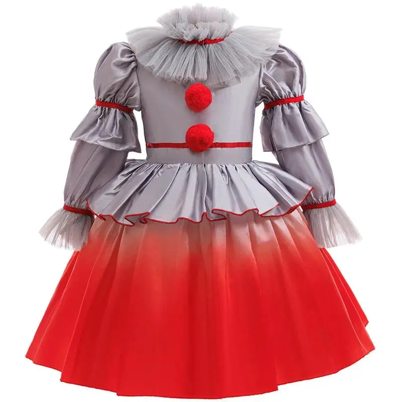 Halloween Horror IT Children Clown Pennywise Cosplay Dress Girls Stage Performance Outfits Kids 2-10 Yrs Gradient Joker Clothes