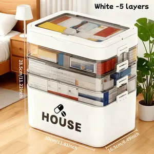 5-Tier Home First Aid Medical Kit - Large Capacity Family Emergency Storage Box, Multi-Layer Portable Travel Organizer with Free Pill Case