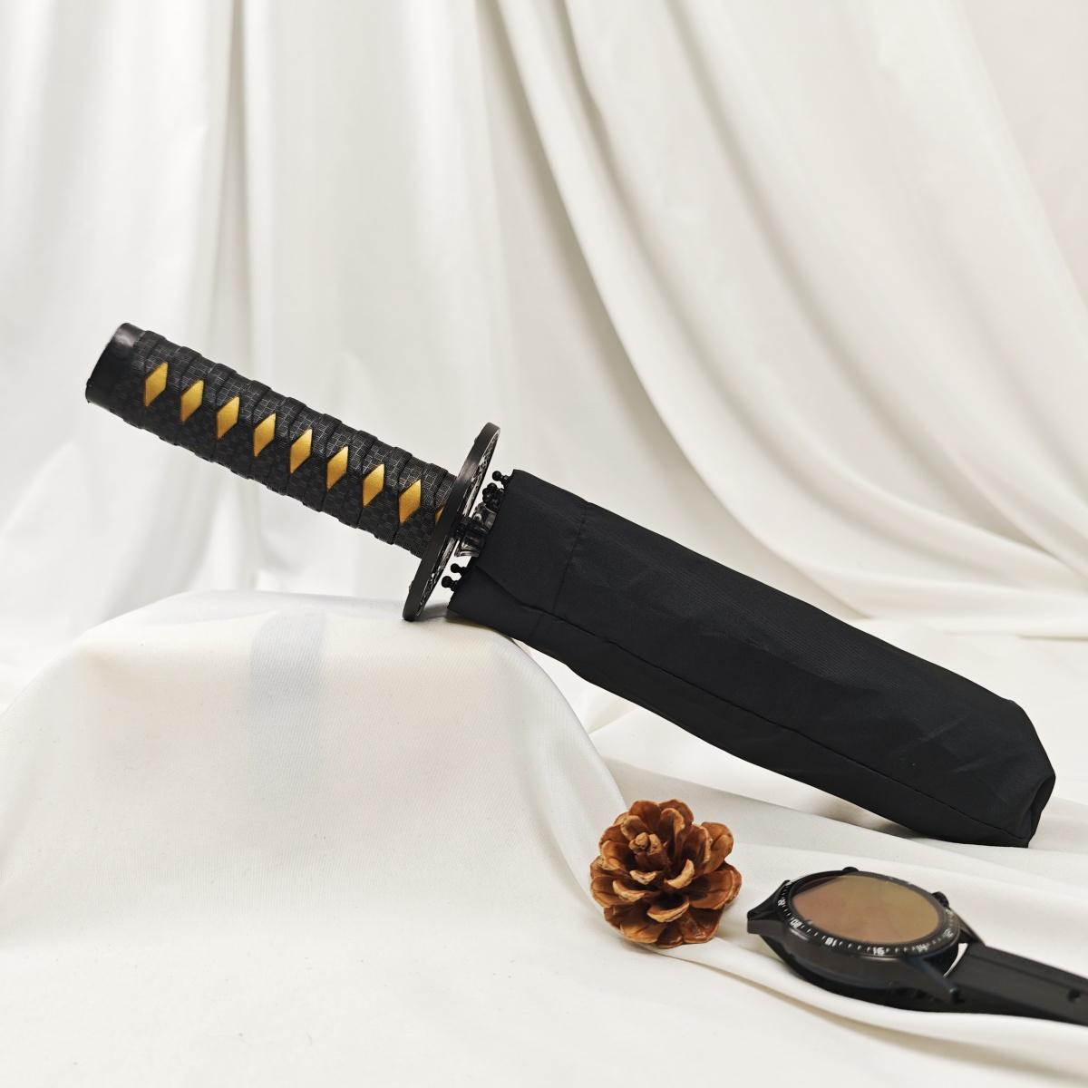 Samurai Handle Design Folding Manual Umbrella, Vintage Portable Windproof Rainproof Umbrella for Outdoor Travel, Durable and Compact for All Weather Conditions