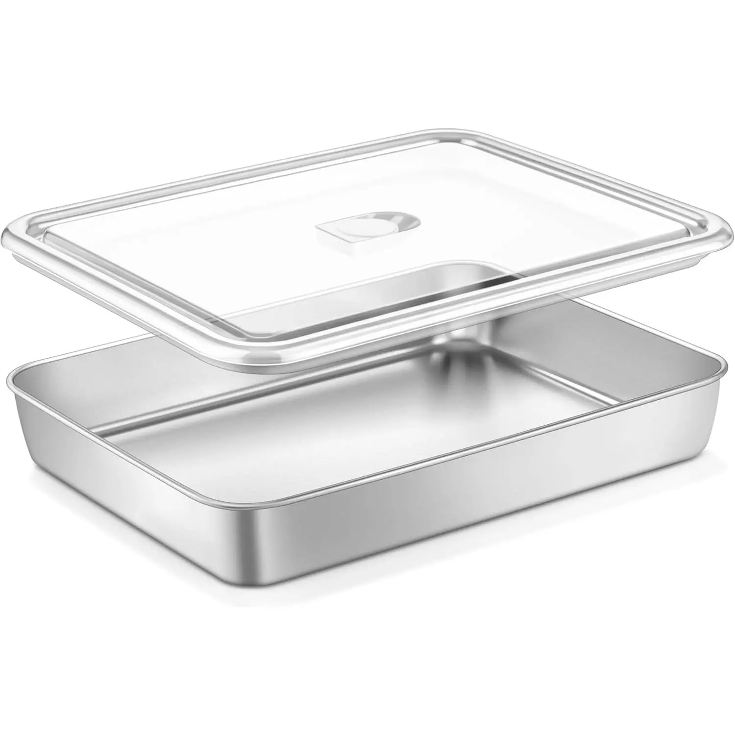 Stainless steel lasagna baking pan with lid, rectangular cake baking pan with lid, 12.4x9.8x2 inch deep metal baking pan, suitable for ovens, refrigerators and dishwashers, durable and sturdy: for home and kitchen.