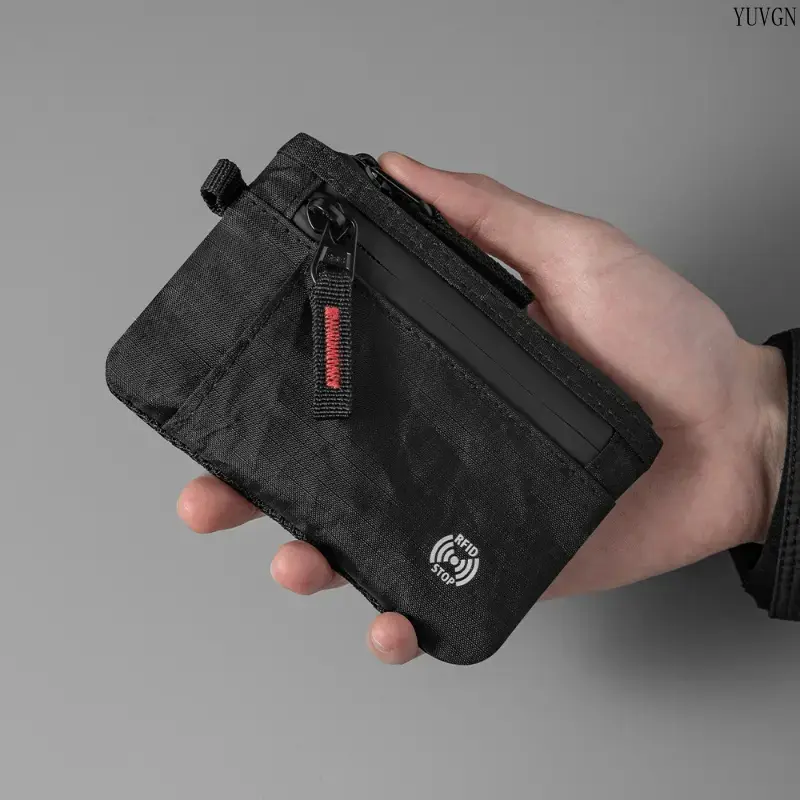 Slim Lightweight RFID-Blocking Zipper Card Pouch - Water-Resistant Ripstop Nylon Unisex Minimalist Wallet with Credit Card Slots, Anti-Scan Anti-Theft Storage for Coins, Keys, Hiking Sports Outdoor Travel EDC, Ideal for Adults, Friends, Household Use