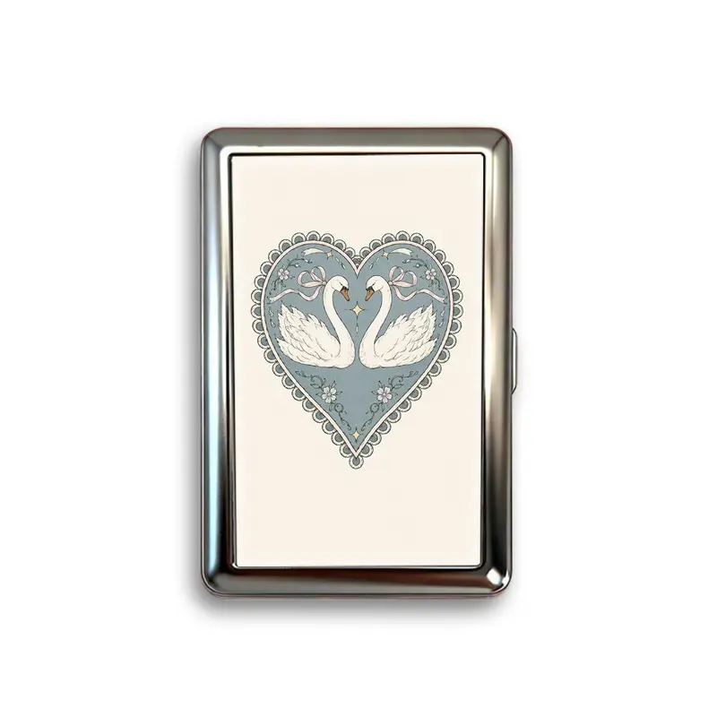 Vintage Swan Heart Metal Card Holder, Romantic Floral Business Card Case, Elegant Pocket Organizer