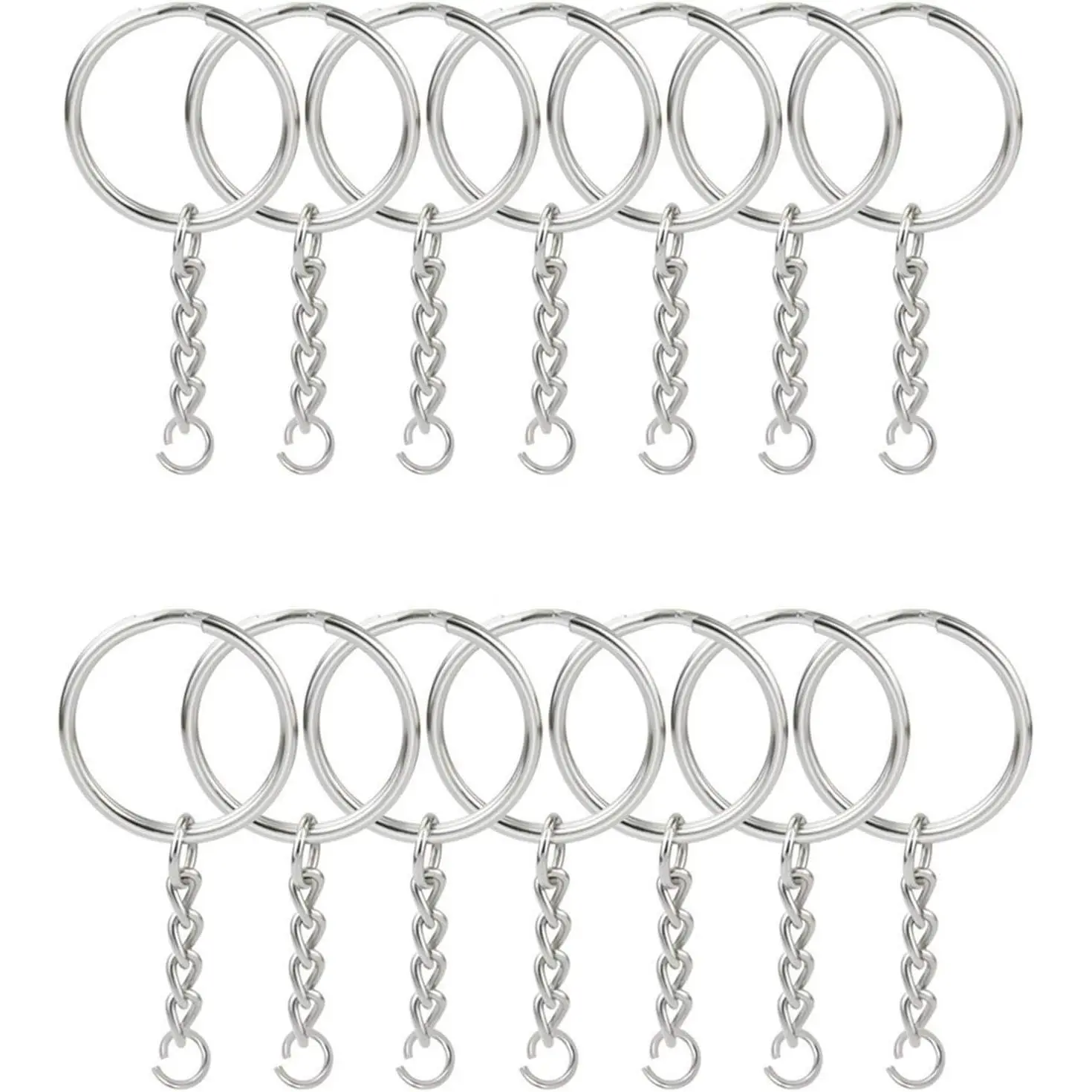 60-Count Simple Round Nickel Metal Split Key Ring Kit with Open Jump Rings & Chains - 1in Bulk DIY Crafts Ideas Supplies for Keychains, Charms