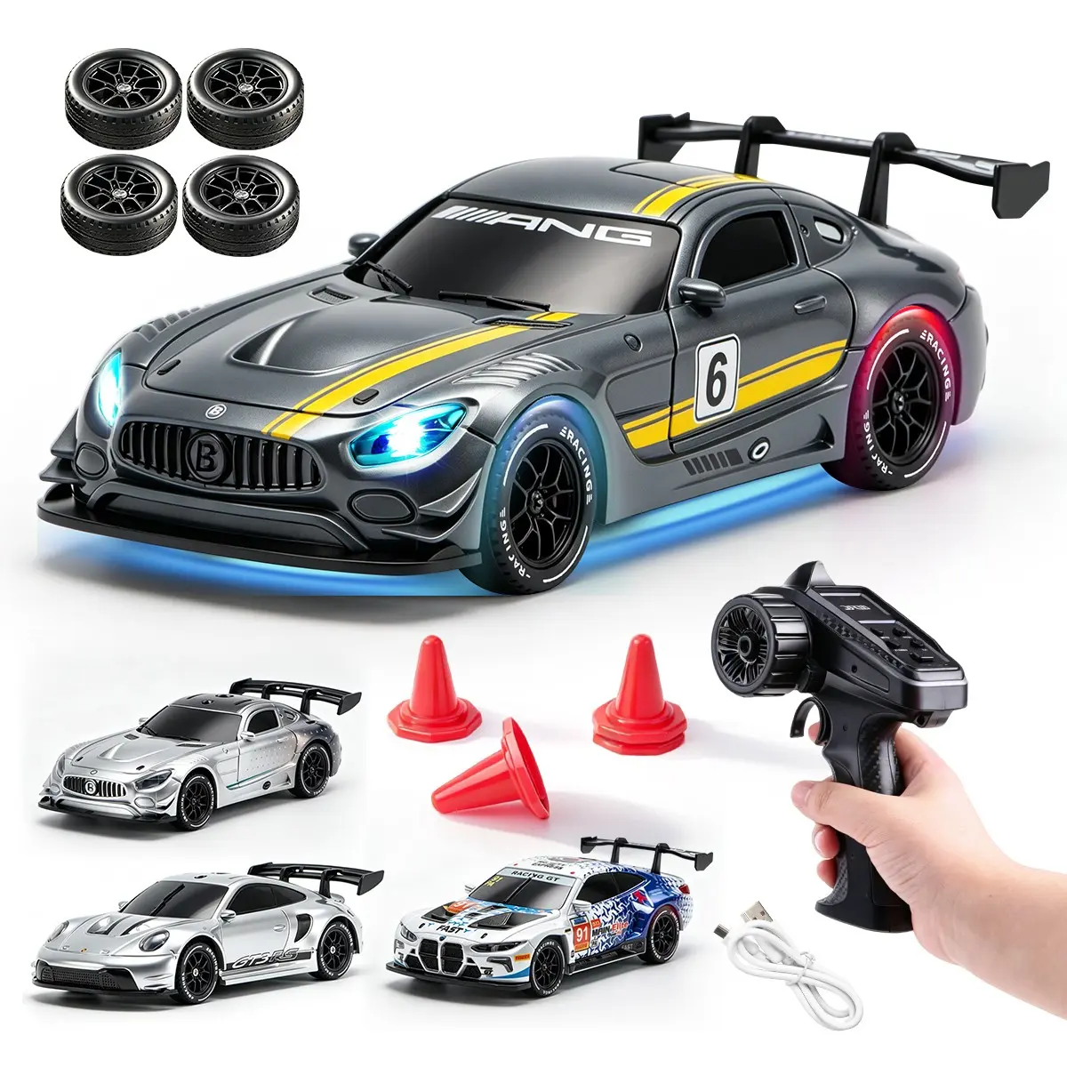 1/43 Scale Mini RC Drift Car, 2.4g Anti-Interference Gyro Stabilization, Multi-Mode Lights, Replaceable Tires, Indoor Racing Remote Controlled Car, RC Cars