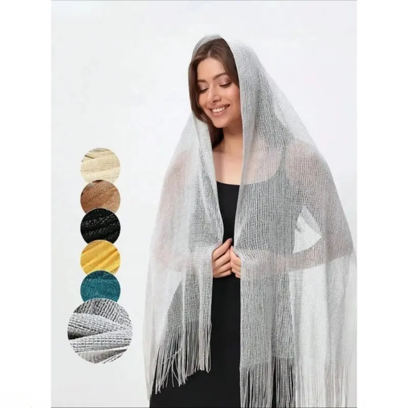 Women's Solid Sequin Fabric Shawl Scarf, Boho Lightweight Fringe Edge Wrap, Multi-Use Beach Cover-Up for Daily & Party Outfits