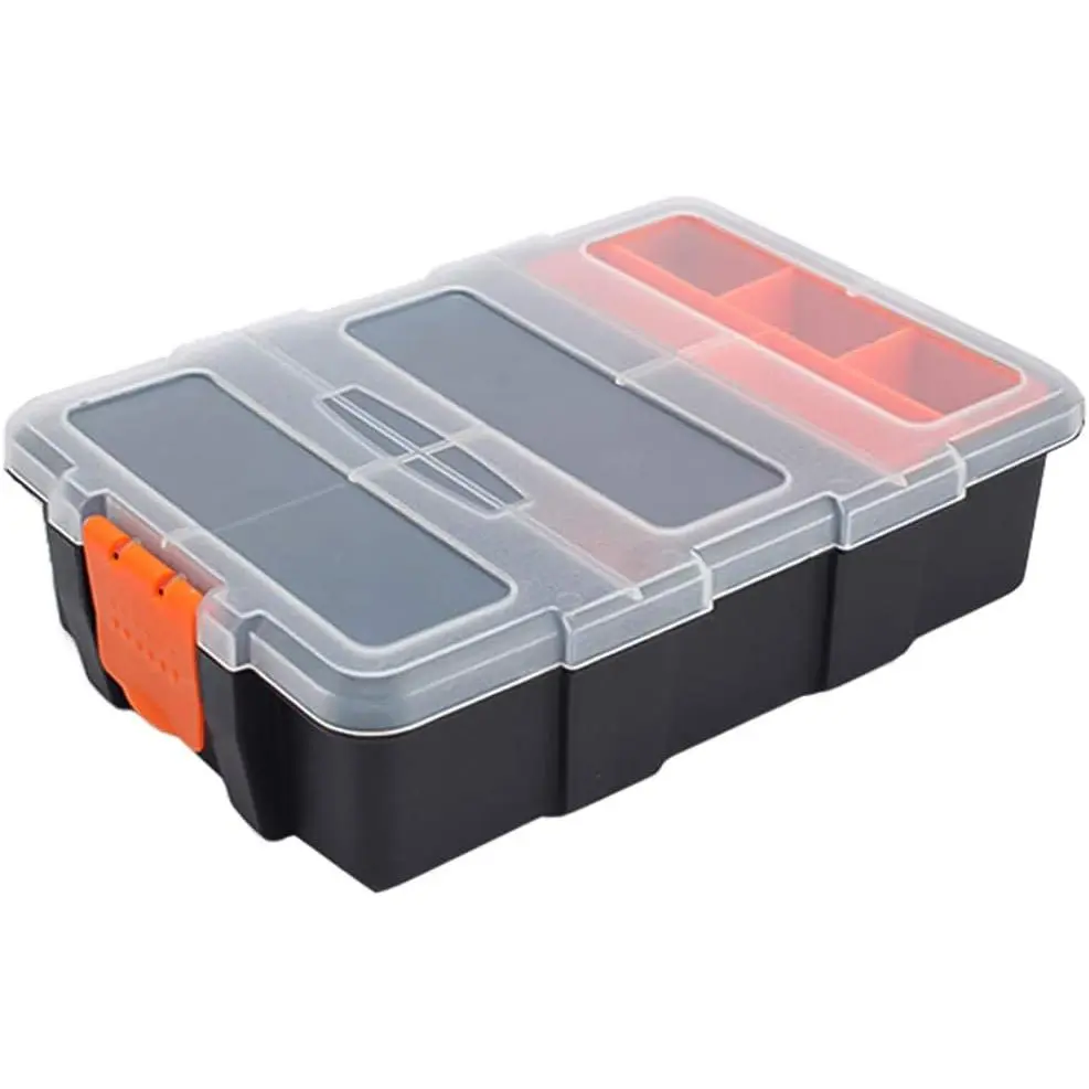 Small Tool Parts Box, Plastic Tool Storage Case, Home Hardware Organizer with Removable Dividers, Small Toolbox  Nails, Screws, Nuts and Bolts, 10-Compartment