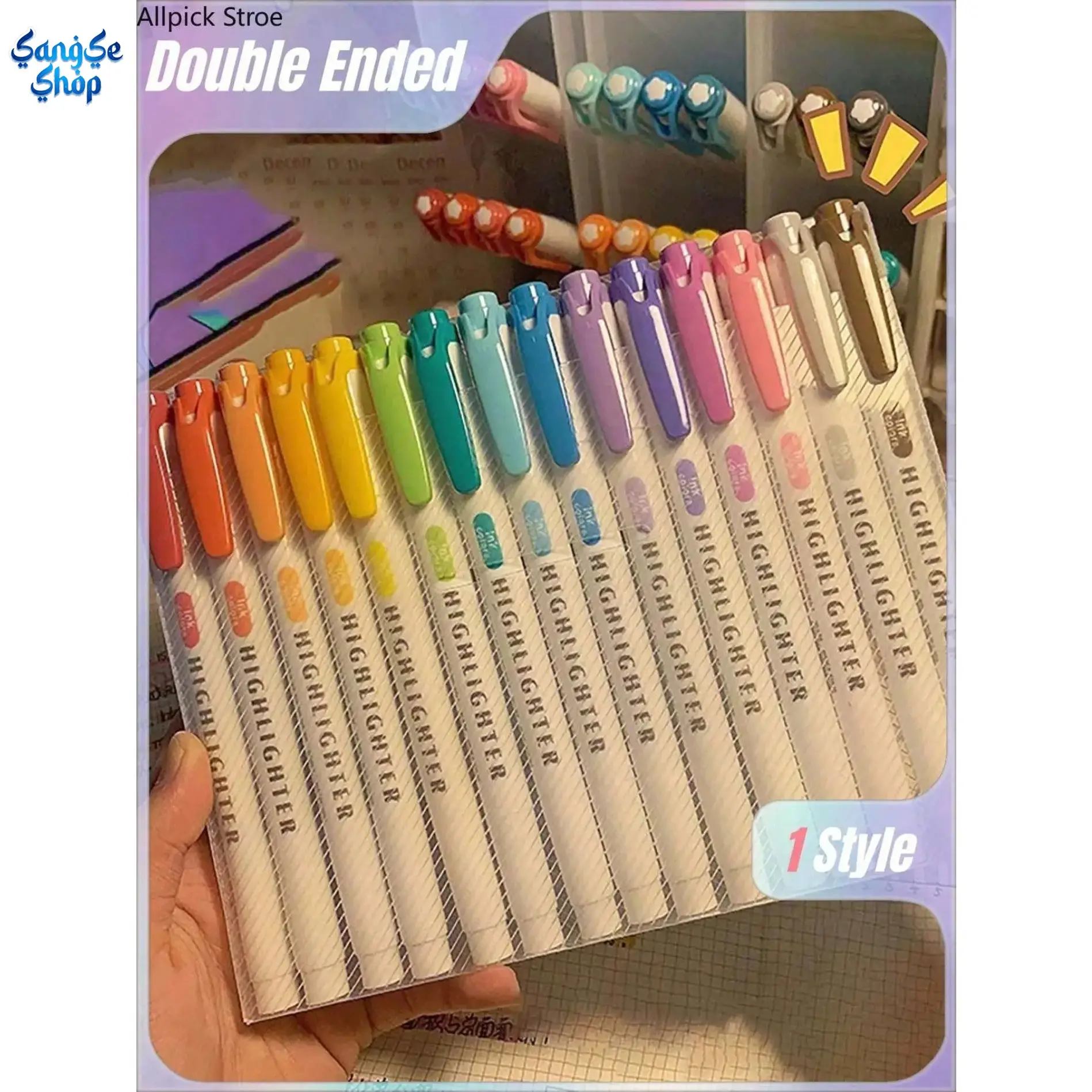 15PCS Dual-Tip Pastel Markers Set, Double-Ended Highlighters with Fine & Broad Tips, Smooth-Writing Mild-Color Pens for Note-Taking, Back to School & College School Supplies, Office Accessories