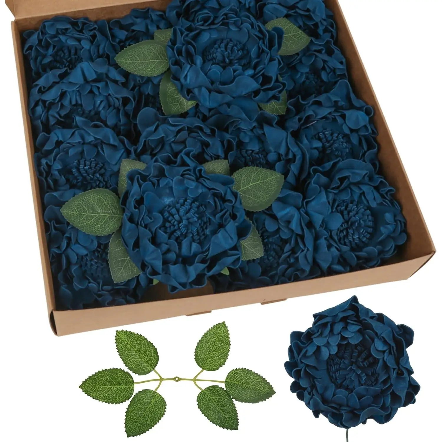 Peony Artificial Flowers,16pcs Navy Blue Fake Peonies Real Looking Foam Flowers Bulk 4" Big Faux Peonies with Stem for Wedding Party Bridal Shower Mirror Wall Home Decorations