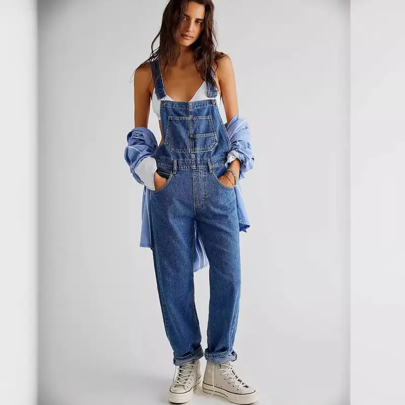 Women's supply casual washed loose denim overalls Women's denim overalls