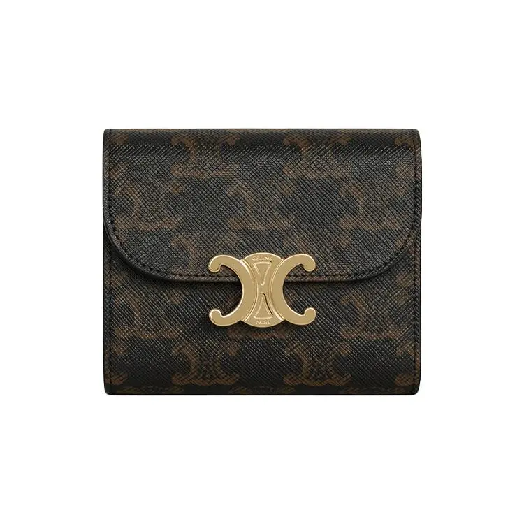 Celine Triomphe Vintage-Style Canvas Trifold Wallet for Women in Tan